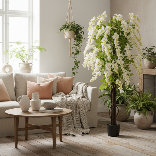 Kalone Artificial White Wisteria Style Tree Supplied In Nursery Pot