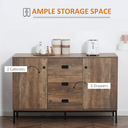 Mango Retro Wood Effect Modern Sideboard 3 Drawers 2 Doors