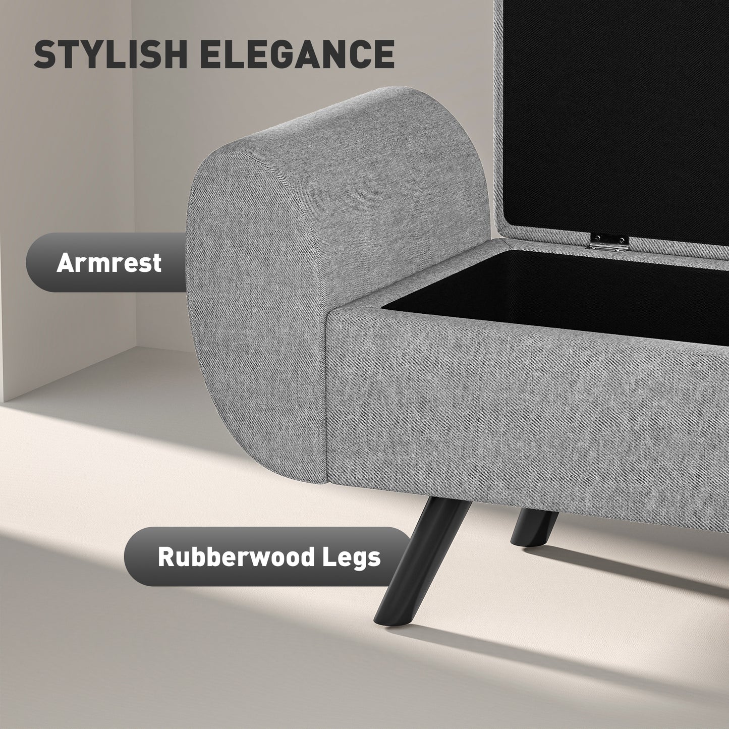 Nesama Linen Grey Storage Bench With Armrest