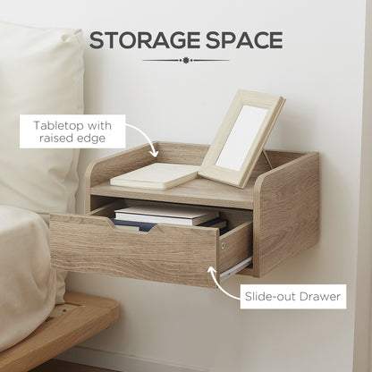 Tacoso Set of 2 Natural Wood Chevron Floating Nightstands With Drawer Wall Mounted