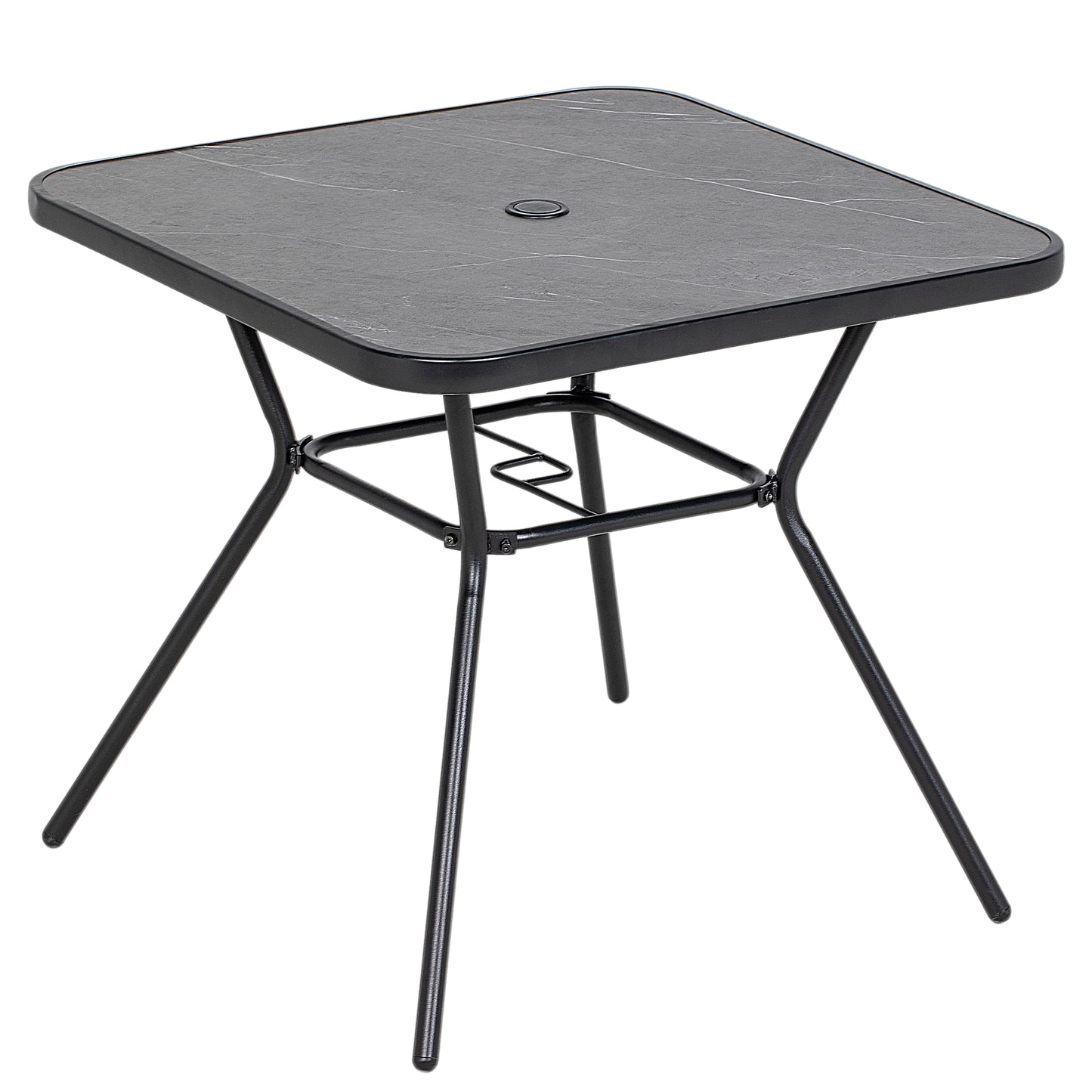 Nana Steel And Glass Square Outdoor Table With Marble Effect Top And Umbrella Hole