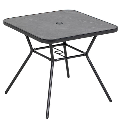 Nana Steel And Glass Square Outdoor Table With Marble Effect Top And Umbrella Hole