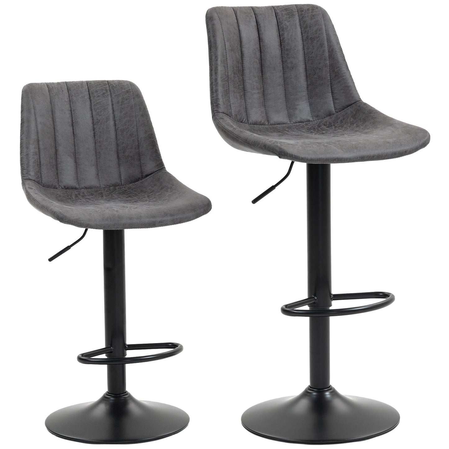 Rotteli Set Of 2 Charcoal Grey Faux Leathar Upholstered Tub Bar Stools