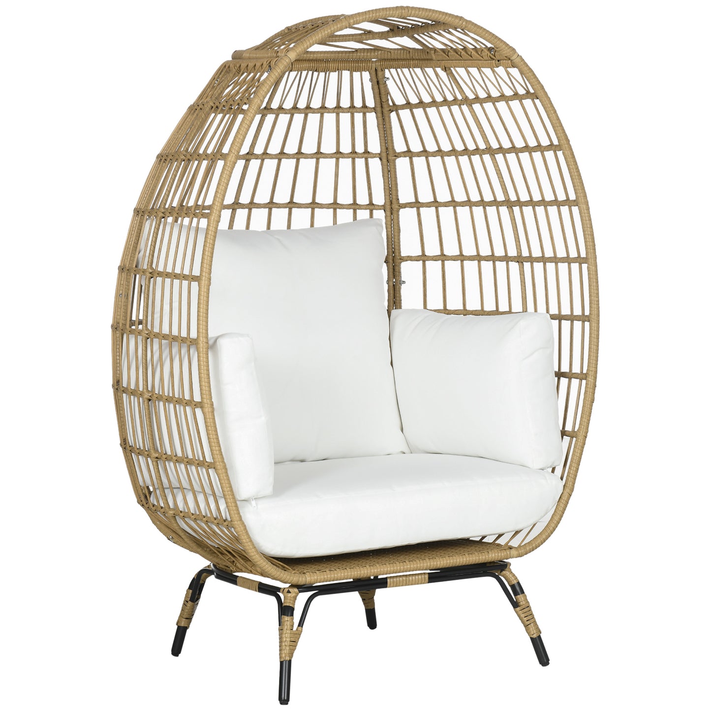 Tasudo Natural String Rattan Egg Chair With White Cushions And Pillows