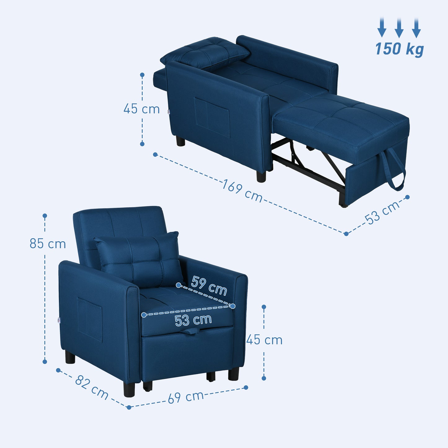 Haso Linen Look Dark Blue Single Sleeper Chair