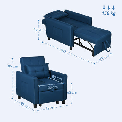 Haso Linen Look Dark Blue Single Sleeper Chair