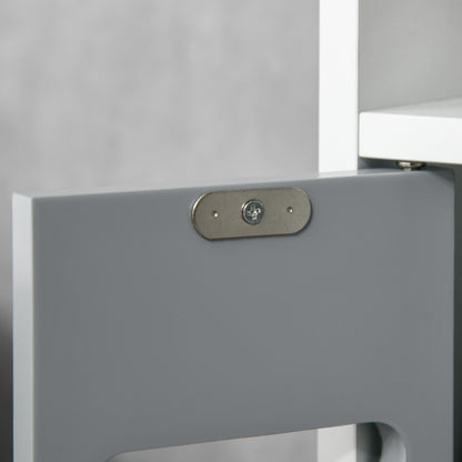 Dono Tall Freestanding Bathroom Storage Unit With OFauxn Shelves And Cupboards Grey