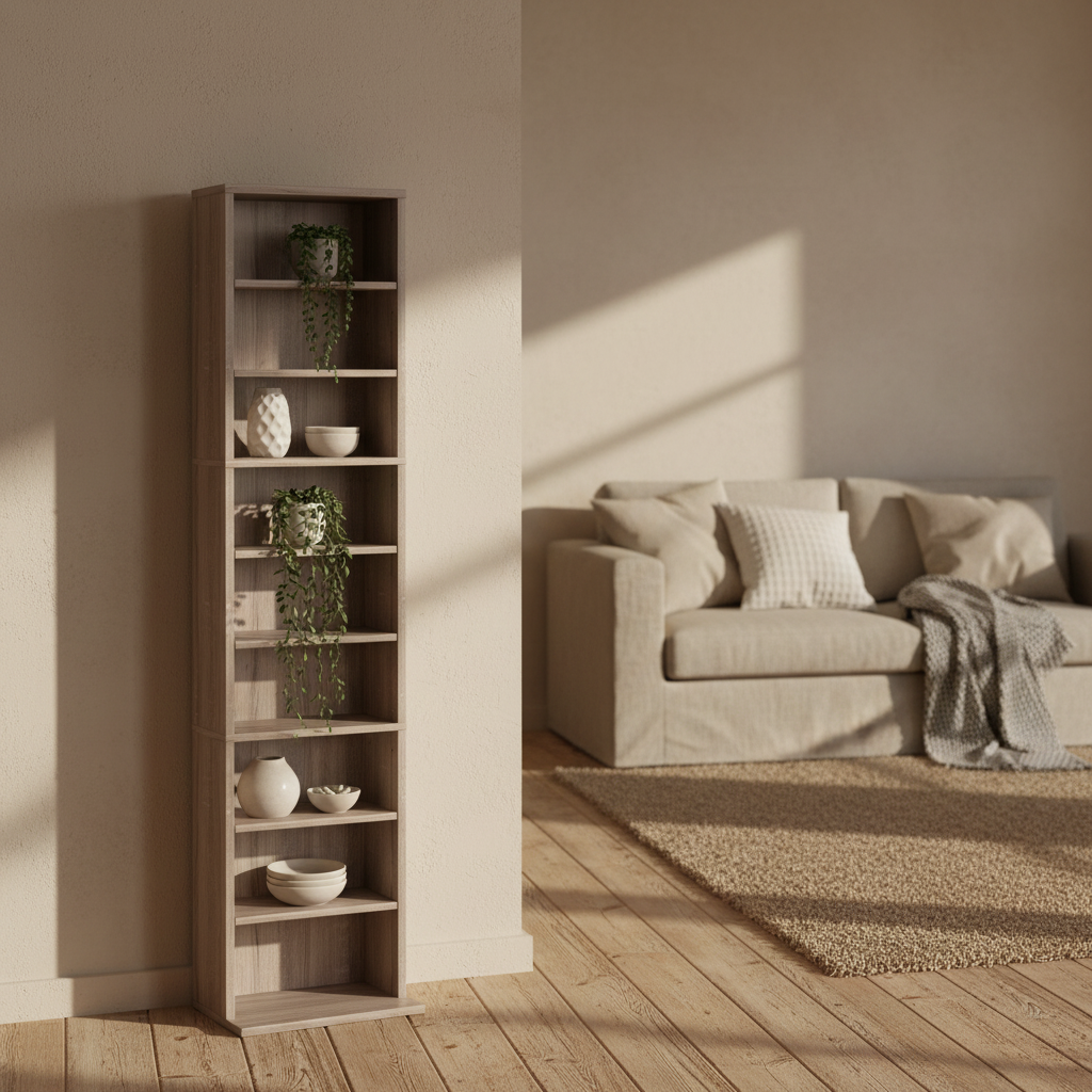Lere 140cm Wooden Natural Finish Narrow Bookcase Storage Shelving Unit