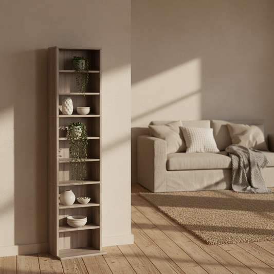 Lere 140cm Wooden Natural Finish Narrow Bookcase Storage Shelving Unit