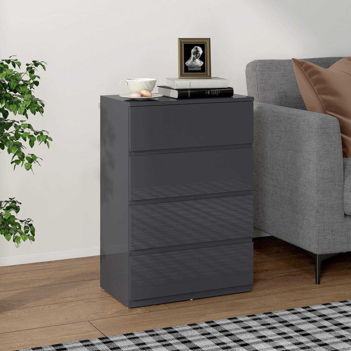 Recota High Gloss Grey 4 Drawer Modern Storage Chest