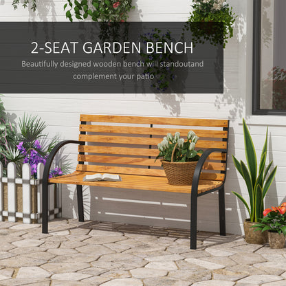 Nifalo 122cm Steel And Natural Slatted Wood Outdoor Garden Bench
