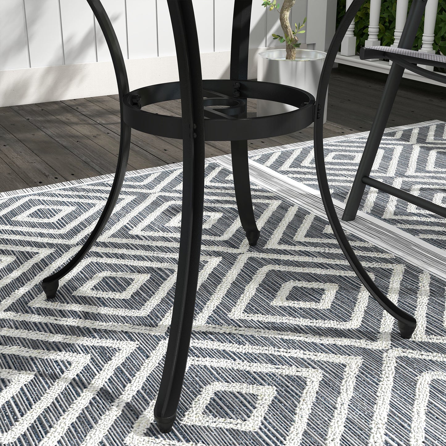 Tovedo Black Aluminium Round Outdoor Table with Central Parasol Hole