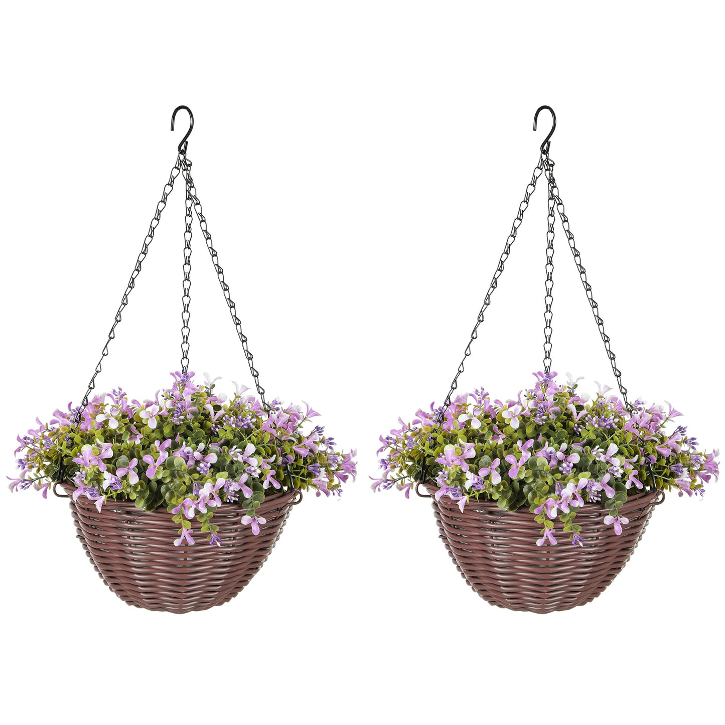 Fito Set Of 2 Hanging Artificial Flower Baskets With Mixed Leaves And Blooms For Indoor Display