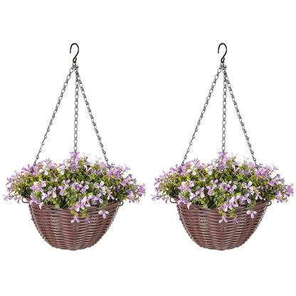 Fito Set Of 2 Hanging Artificial Flower Baskets With Mixed Leaves And Blooms For Indoor Display