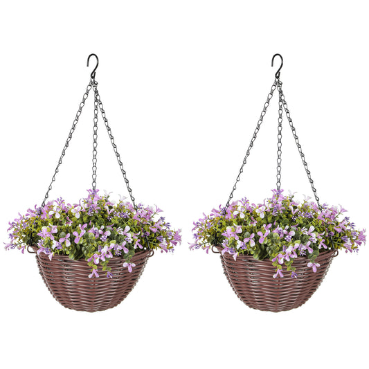 Fito Set Of 2 Hanging Artificial Flower Baskets With Mixed Leaves And Blooms For Indoor Display