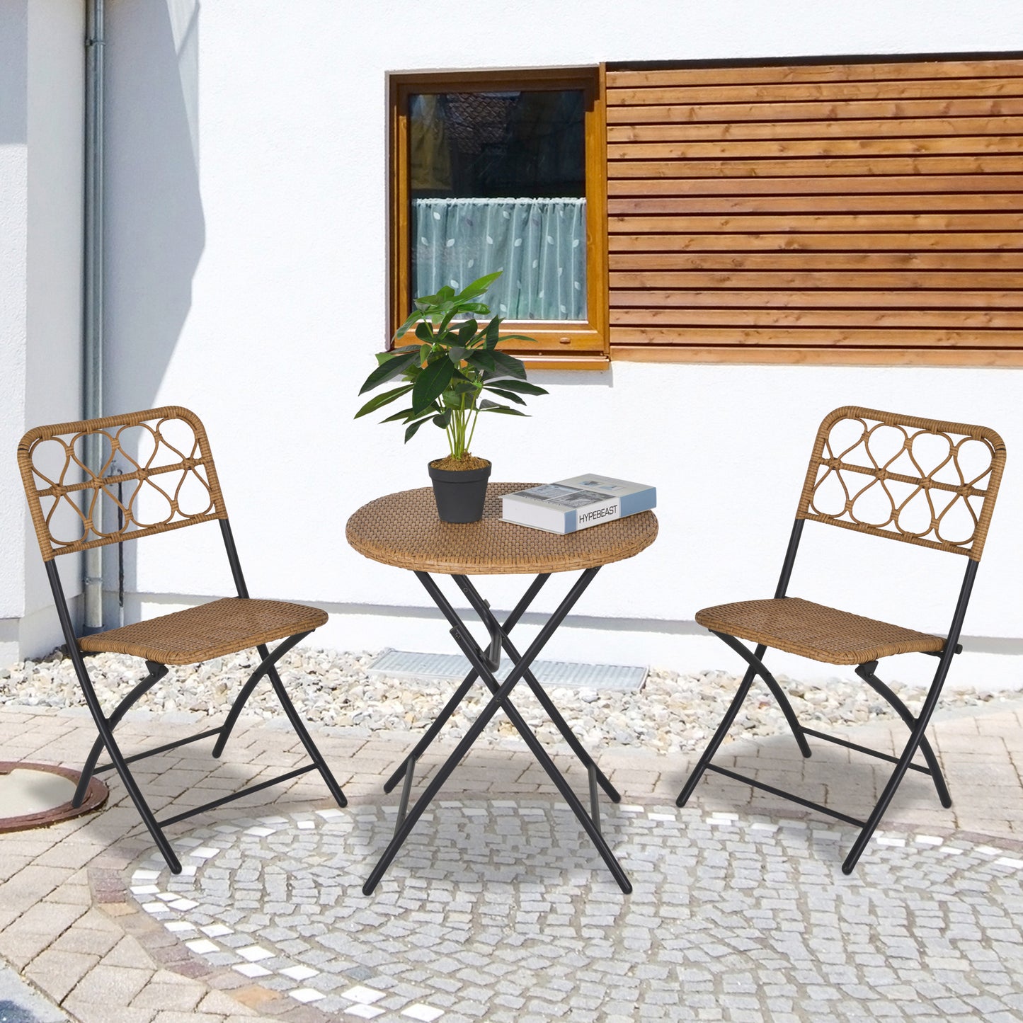 Inca Natural Rattan Rope 2 Seater Foldable Bistro Set With Chairs And Coffee Table