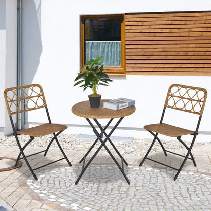 Inca Natural Rattan Rope 2 Seater Foldable Bistro Set With Chairs And Coffee Table