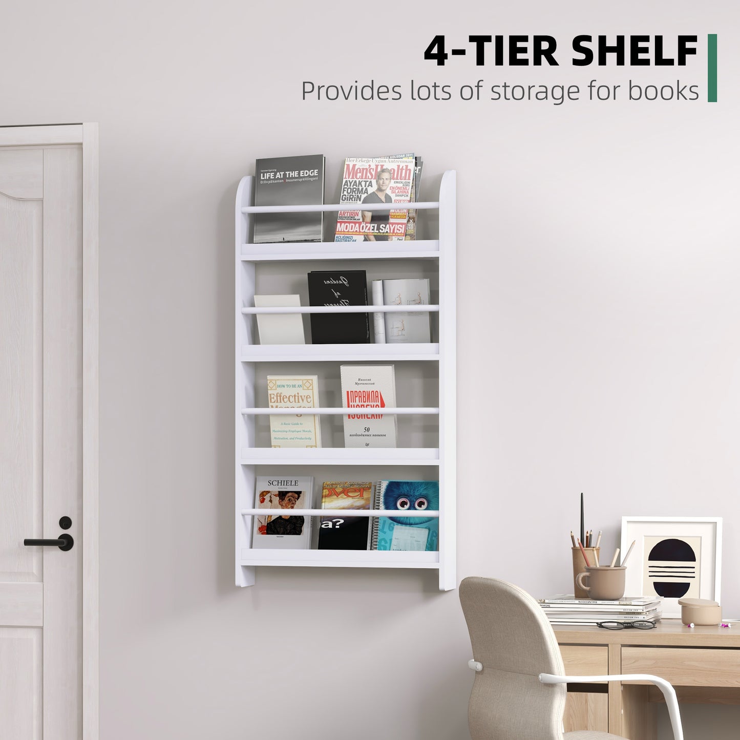 Vivi Wood White Slim Wall Mounted Bookshelf With 15cm Depth
