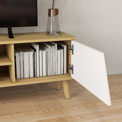 Katoha Sadi Wooden White And Wood Effect Scandinavian Style TV Console With Storage