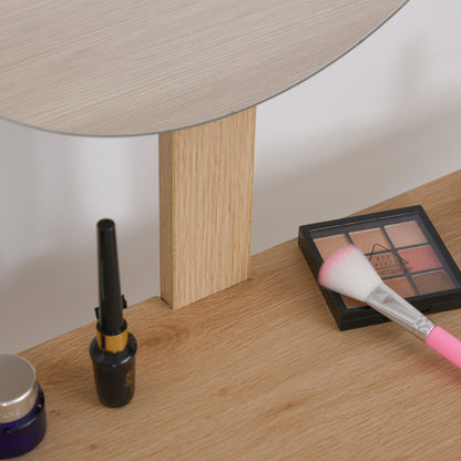 Zino Oak Wood Dressing Table With Adjustable Mirror And Drawer Storage For Bedroom