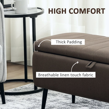 Mahano Linen Look Dark Brown Rectangle Storage Ottoman