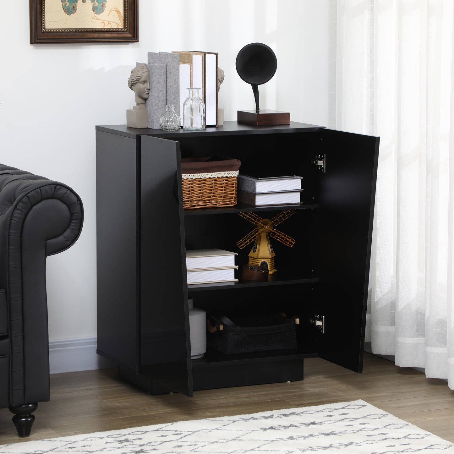 Ranifa Modern High Gloss Black Freestanding Storage Cabinet 2 Doors