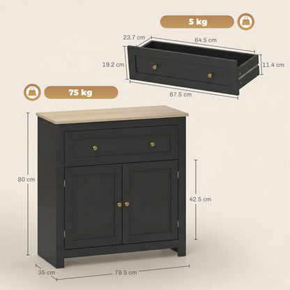 Elrere Wooden Black Modern Sideboard With Drawers Adjustable Shelves And Double Doors