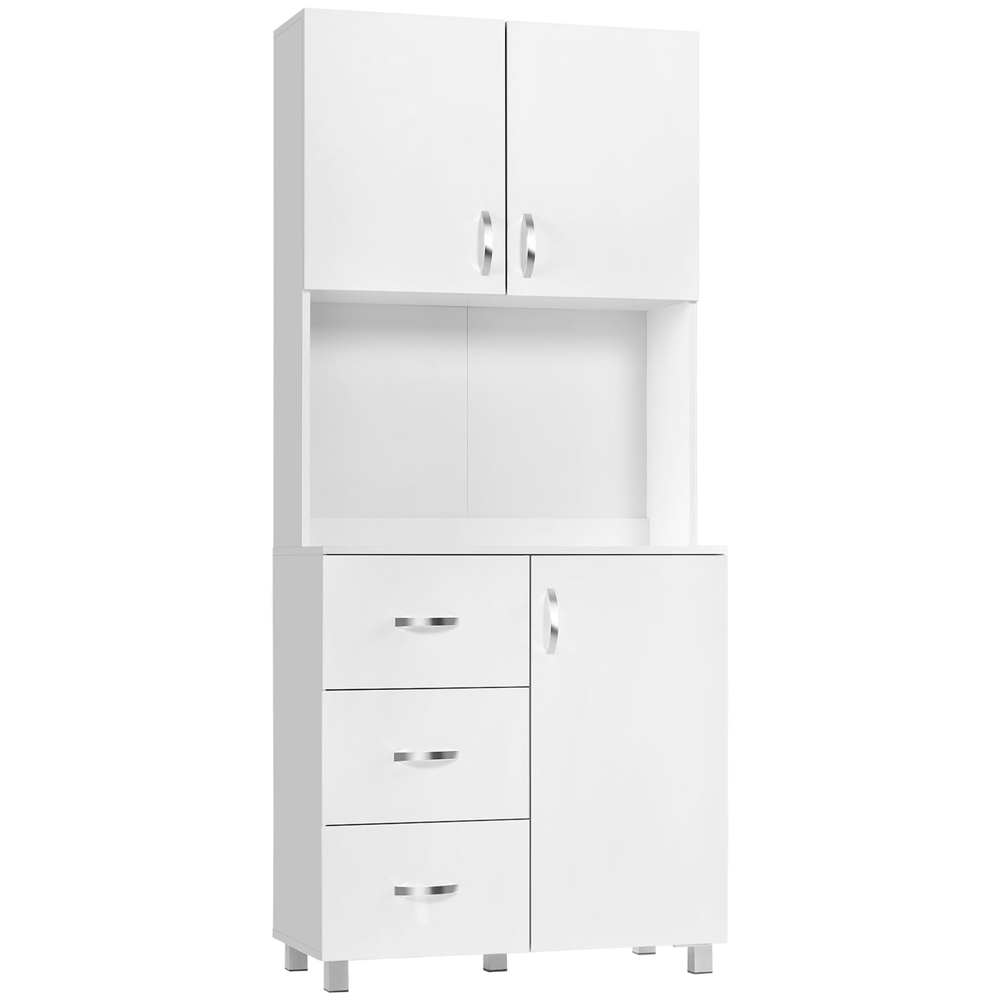 Dika Wooden White Tall Kitchen Storage Cabinet With Doors Drawers And Adjustable Shelving 183.5 cm