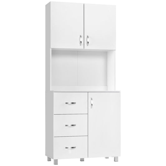 Dika Wooden White Tall Kitchen Storage Cabinet With Doors Drawers And Adjustable Shelving 183.5 cm