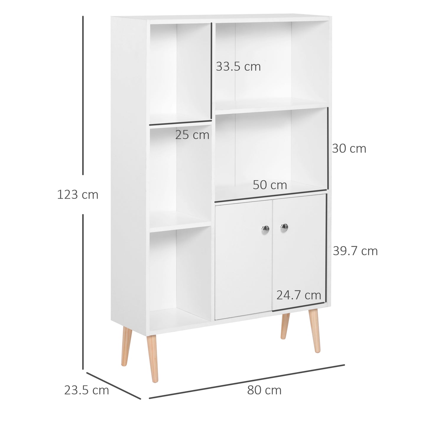 Tora Lesa Wood White Sideboard Bookcase With 2 Doors And 5 Storage Compartments