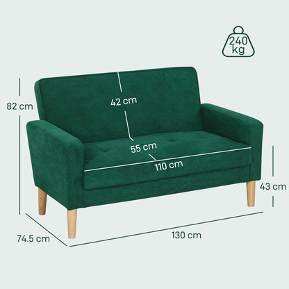 Neraro Forest Green Velvet Upholstered 2 Seater Sofa Natural Wooden Legs
