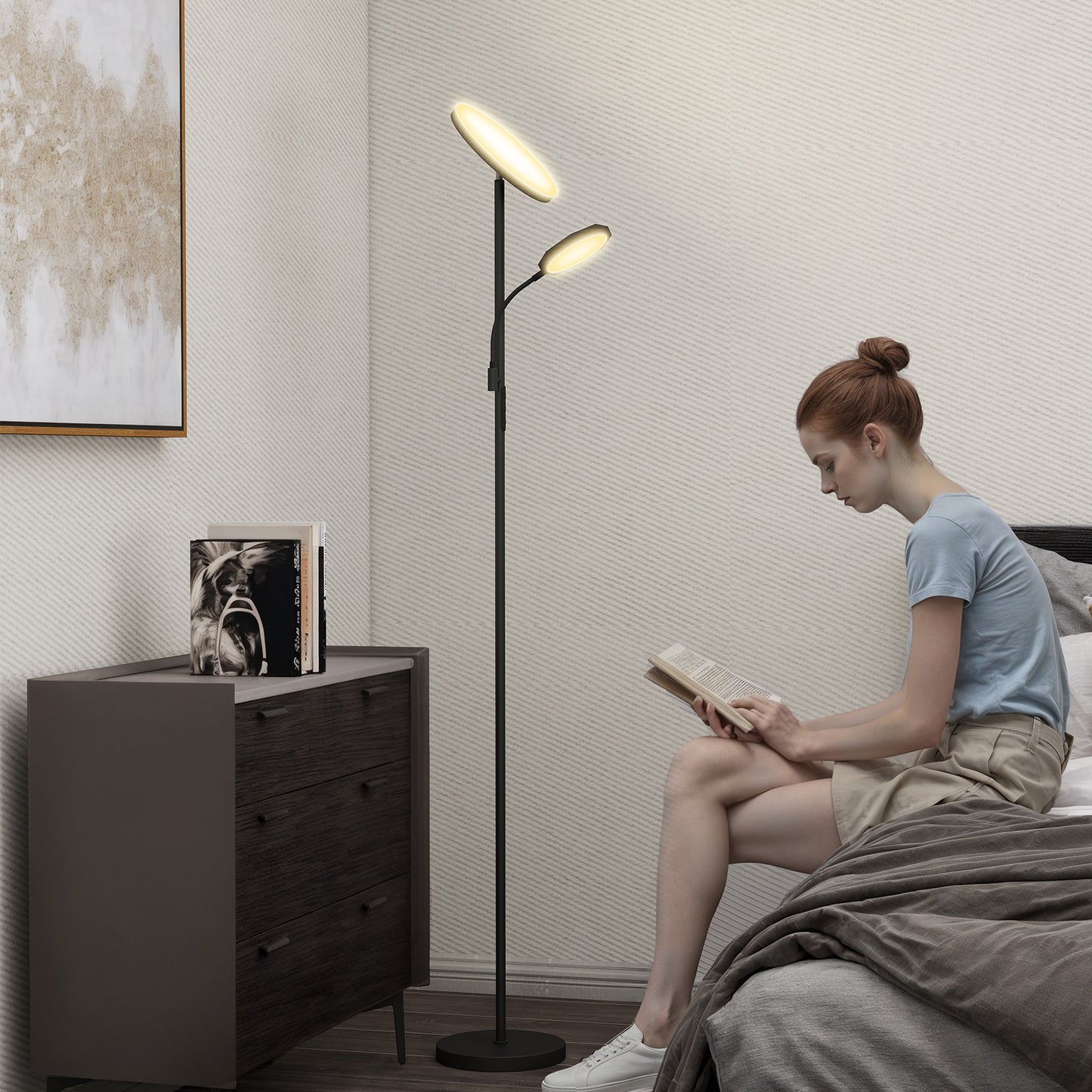 Madoli Lulo Metal Black LED Uplighter Floor Lamp With Reading Arm Scene Modes And Remote Control