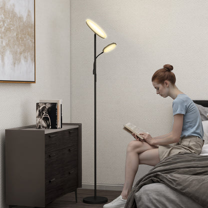 Madoli Lulo Metal Black LED Uplighter Floor Lamp With Reading Arm Scene Modes And Remote Control