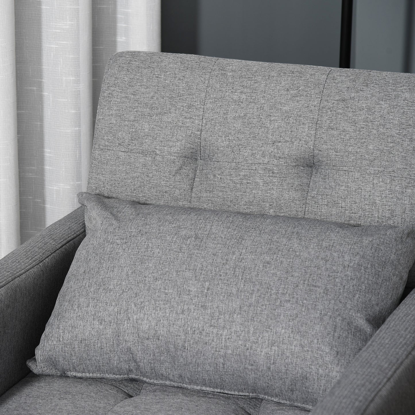 Hala Fabric Grey 3 In One Single Chair Bed With Adjustable Back Pillow And Footrest