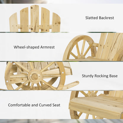Elna Favi Natural Wood Adirondack Style Outdoor Rocking Armchair With Reclining Back