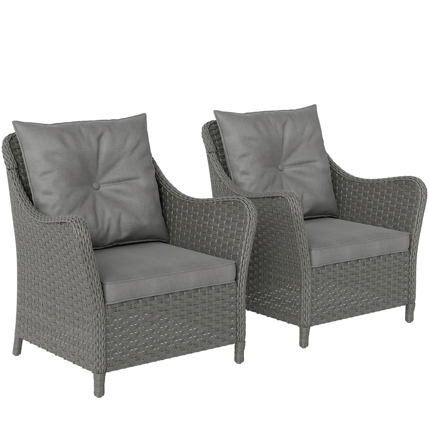 Neluli Rattan Dark Grey Set Of 2 Outdoor Armchairs With Cushions Armrests And High Back