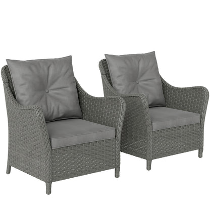 Neluli Rattan Dark Grey Set Of 2 Outdoor Armchairs With Cushions Armrests And High Back