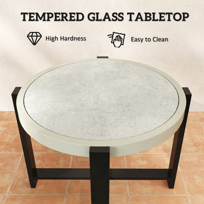 Linado Aluminium Light Grey Round Outdoor Side Table With Marble Effect Glass Top