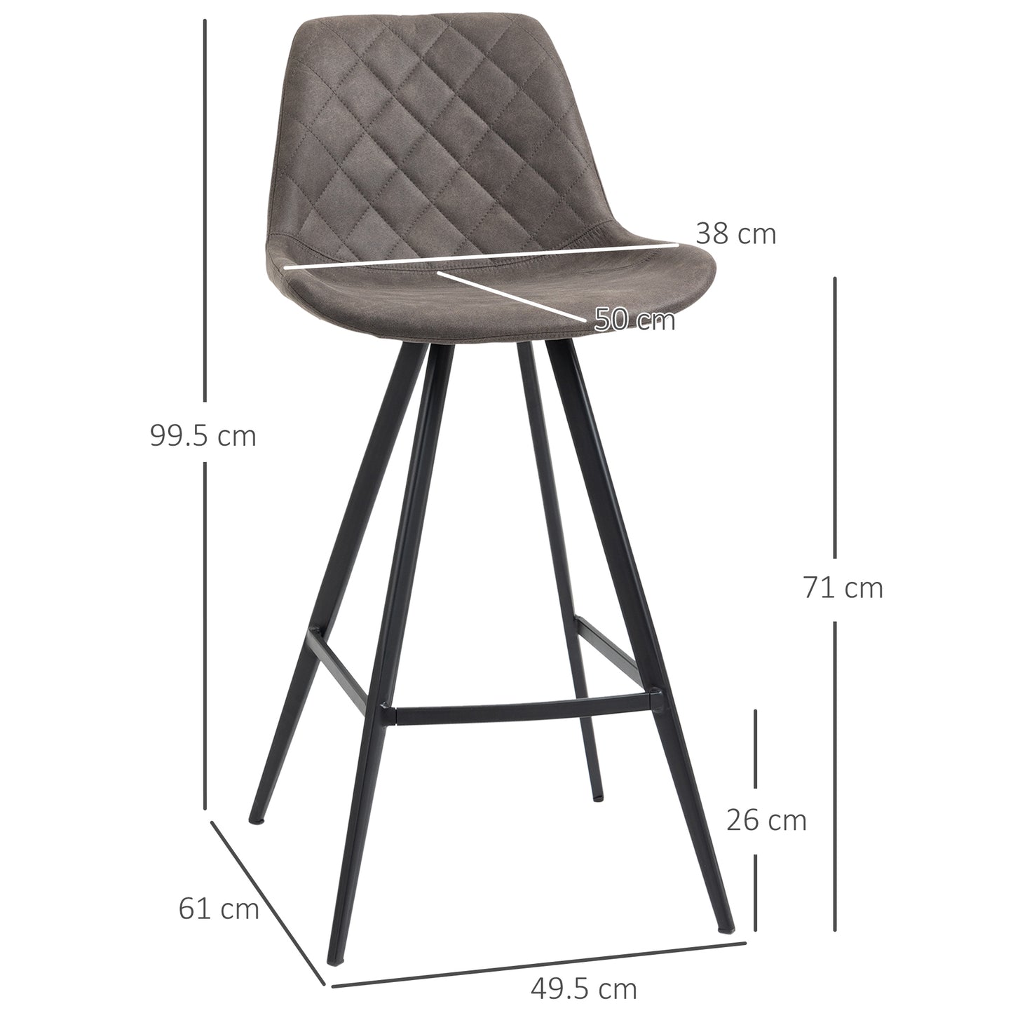 Vimivevi Microfiber Dark Grey Quilted Tub Bar Chairs Set Of 2 With Padded Seat And Footrest
