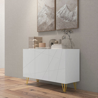 Sarota High Gloss White Luxe Sideboard With Hairpin Legs
