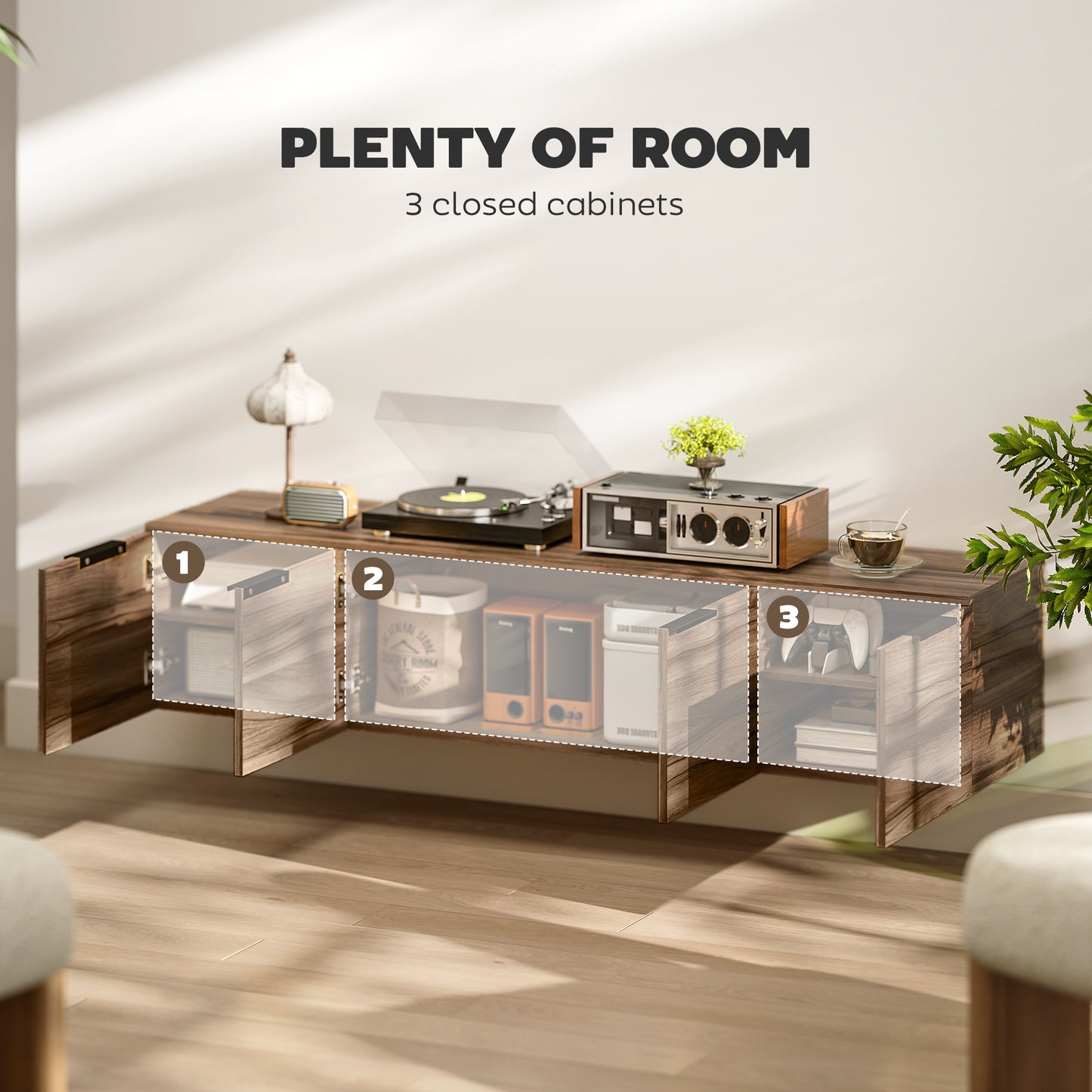 Avacasa 150cm Rustic Brown Floating TV Unit With Shelves And 4 Doors