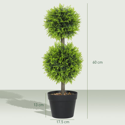 Leka Fadi Set Of 2 Artificial Boxwood Ball Topiary Trees With Double Ball Design H8 60cm
