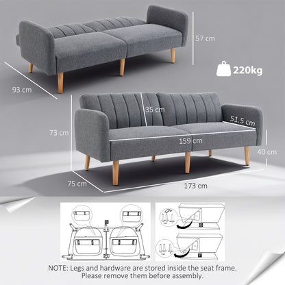 Nile Linen Grey 3 Seater Click Clack Sofa Bed With Adjustable Split Backrest
