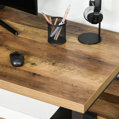 Filudi 120cm Wooden Black Brown Wood Effect Desk With Storage Shelving