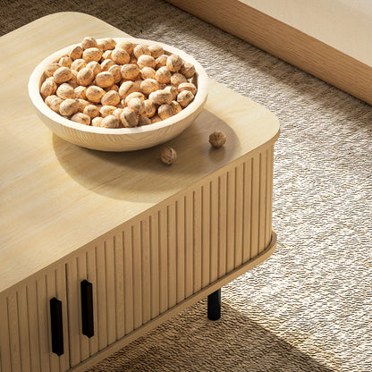Lafi Wooden Oak Rectangular Coffee Table With Sliding Tambour Doors