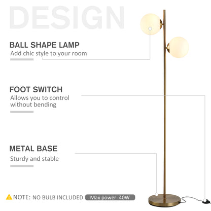 Laralima Metal Gold 2 Light Tree Floor Lamp With Globe Shades