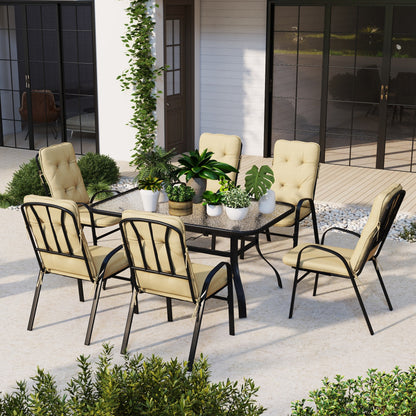 Seriva 6 Seater Cream Garden Dining Set with Black Metal Frame