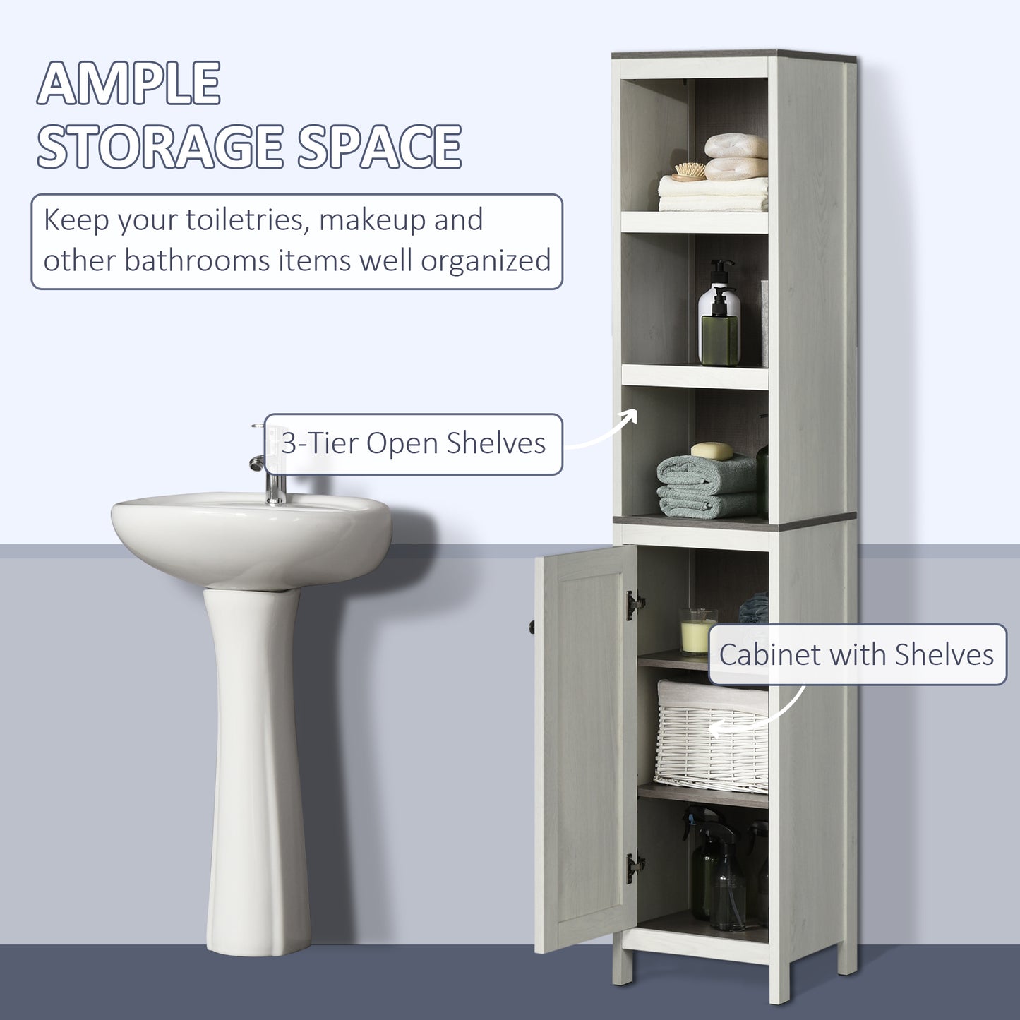 Sala Lata Tall Freestanding Bathroom Storage Cabinet With OFauxn Shelves And Adjustable Interior Antique White