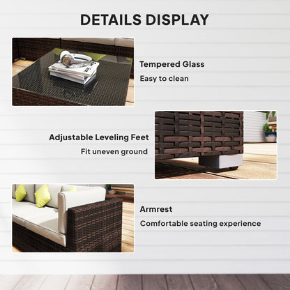 Dobazi  Mixed Brown Rattan 6 Seater Corner Sofa Set With Cushions And Glass Coffee Table