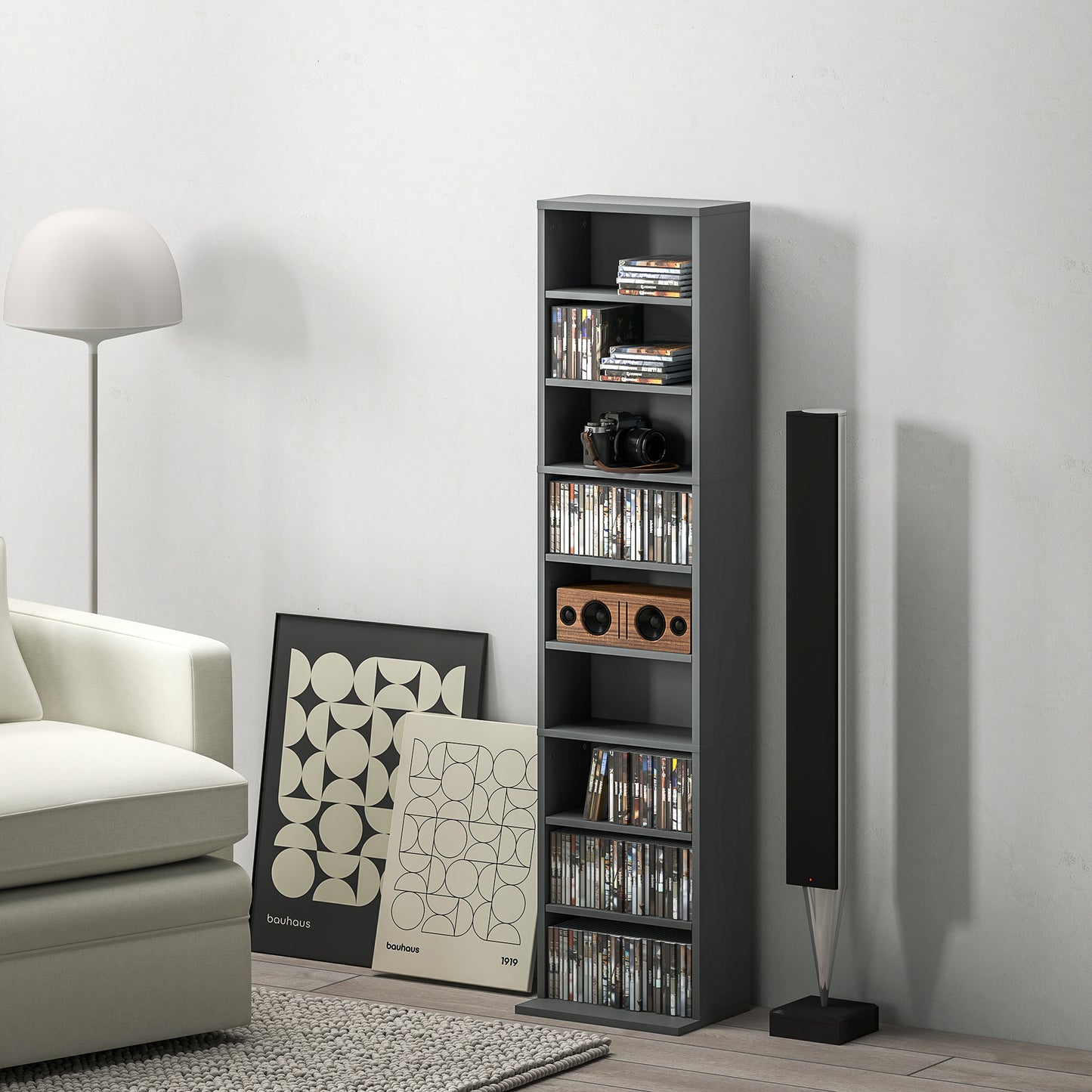 Hato Vimi Wood Grey Narrow CD Storage Unit With 260 Disc Capacity